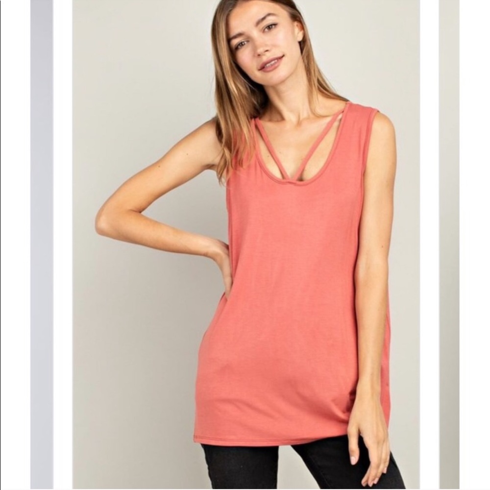 Peachy Bamboo Scoop neck strap tank top